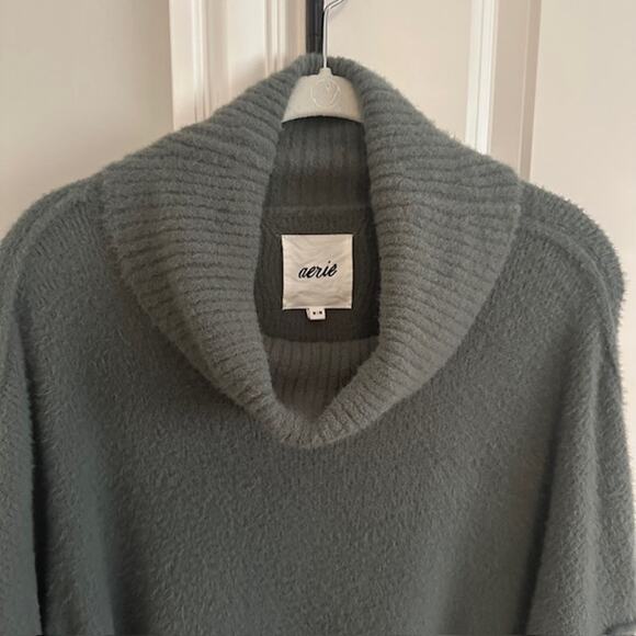 Aerie Sweater Cowl Neck Oversized Pullover Fuzzy Size: Medium Color: Green - Picture 2 of 9